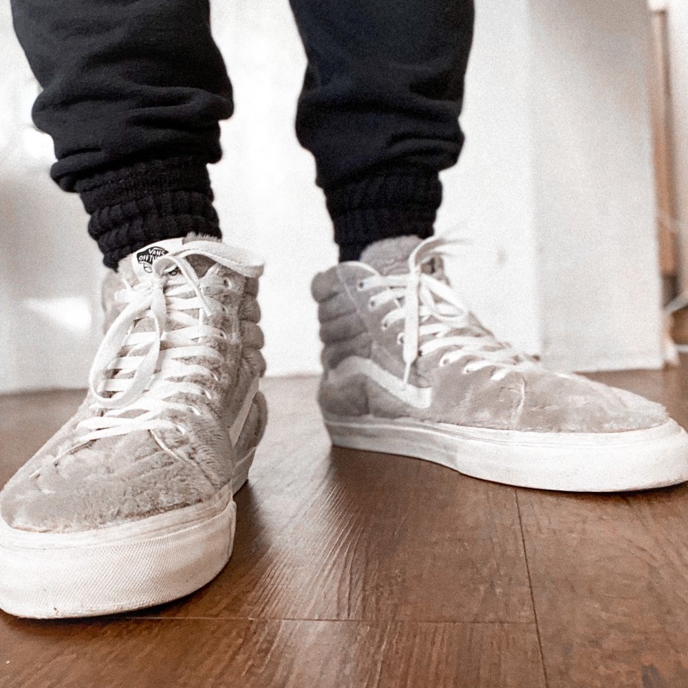 Grey Furry Hi Top Vans